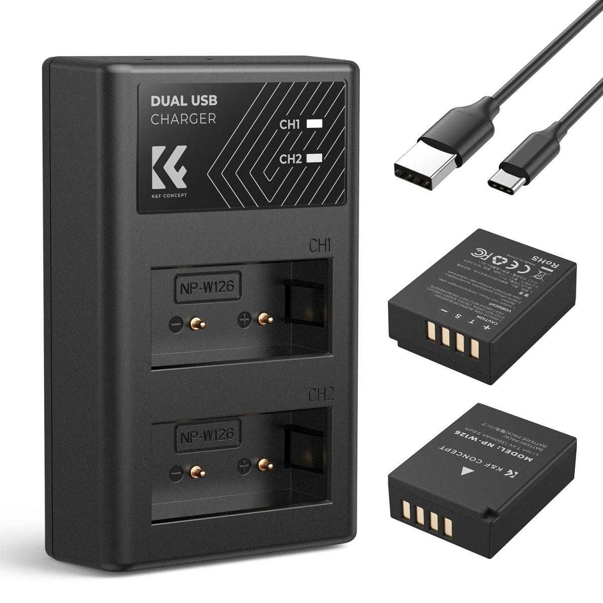 Комплект 2 батерии NP-W126 / NP-W126s + зарядно K&F Concept