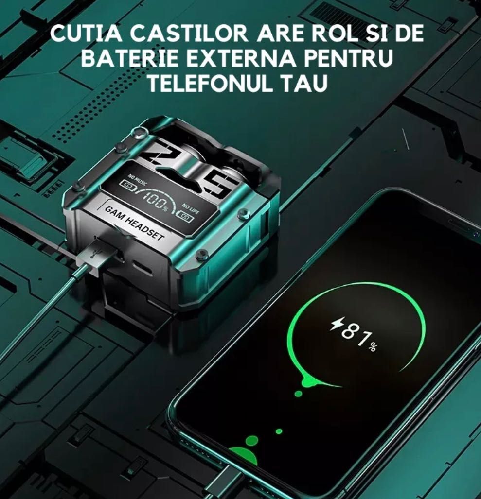 Casti Wireless Audio M25 Functie Power Bank Bluetooth TWS