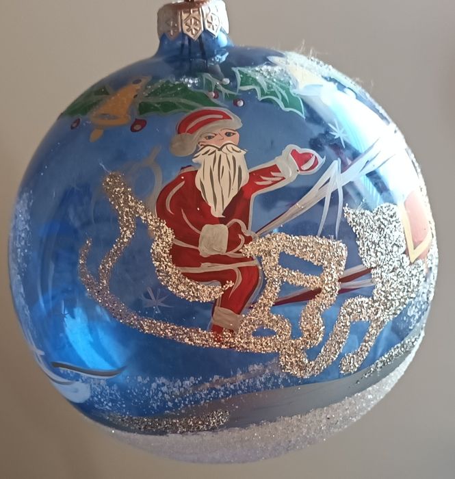 Glob vechi foarte mare de Crăciun din sticlă pictat manual