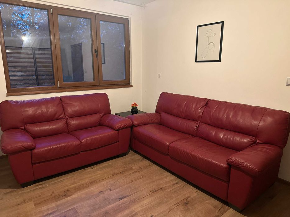 Холна гарнитура от естествена телешка кожа- кожен диван 2-ка и 3-ка