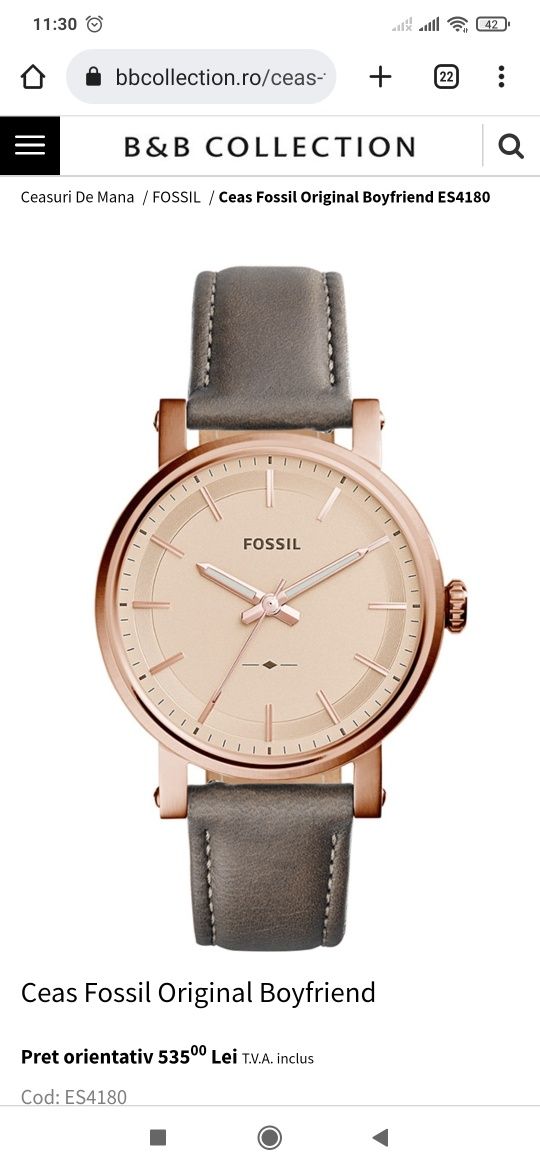 Ceas de damă Fossil auriu-rose ES4180