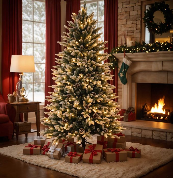 Brad de Craciun cu Zapada si Conuri 180cm cu Led-uri