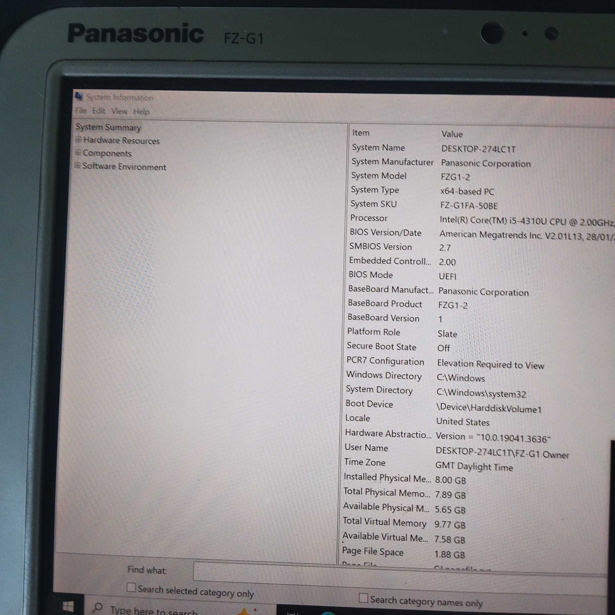 Panasonic 10.1" ToughPad FZ-G1 MK2 8gb ram Win 10 pro tablet