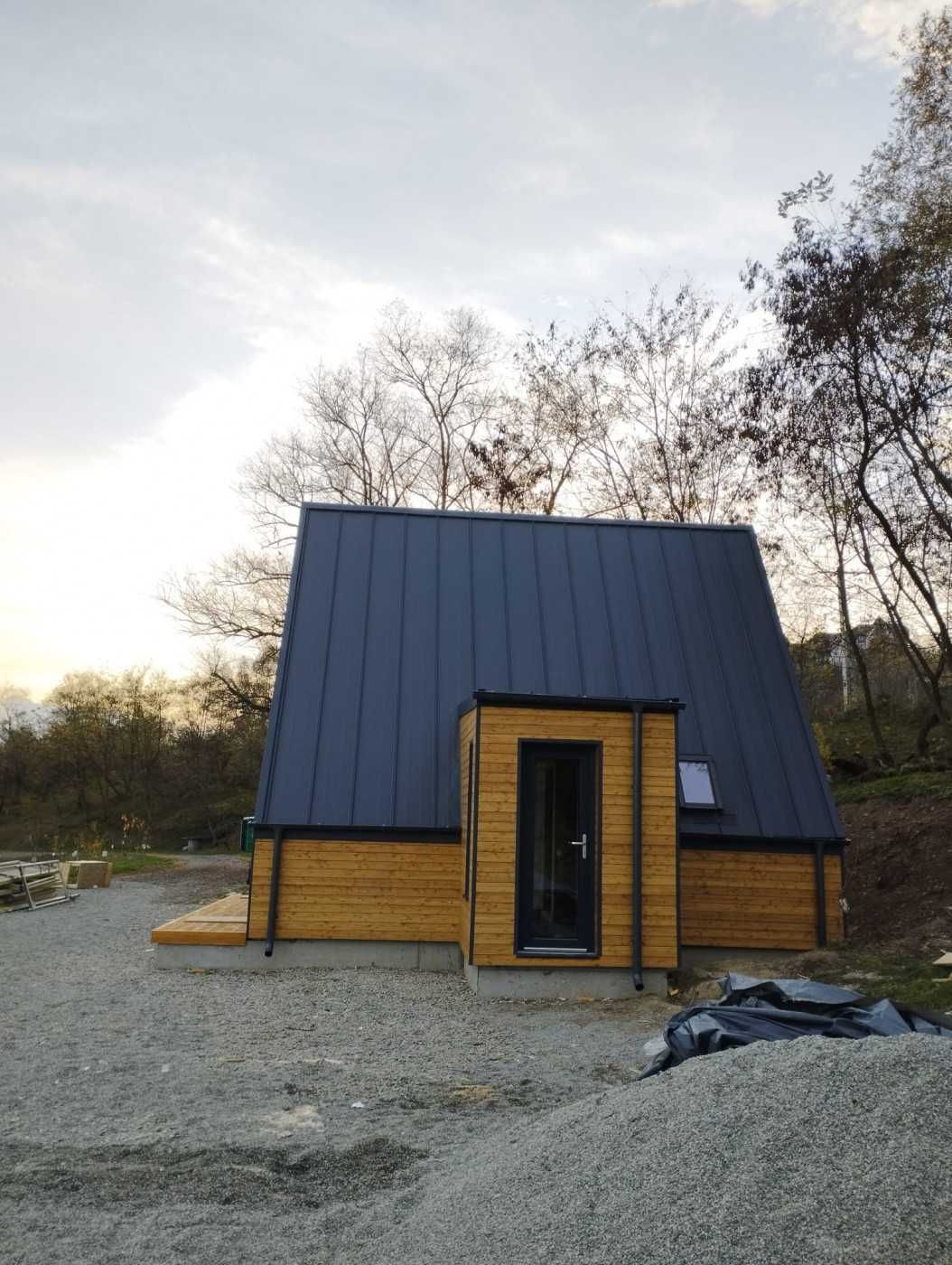 Cabana stil A-Frame, casa, terase si foisoare din structura de lemn