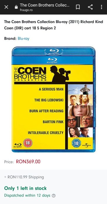 The Cohen Brothers Blu-Ray Collection Sealed