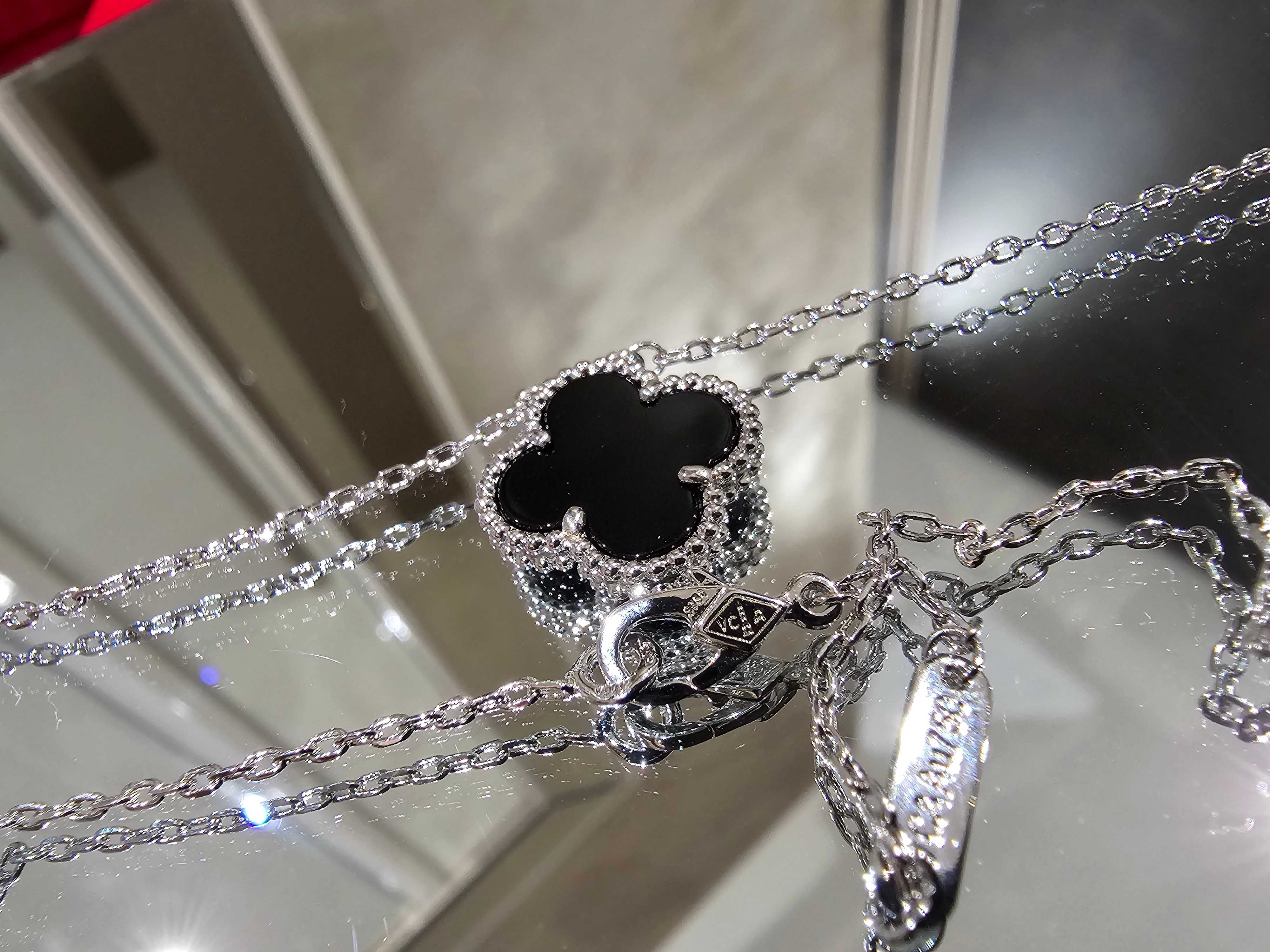 Van Cleef & Arpels VCA Silver Black Onyx Alhambra Дамско Колие