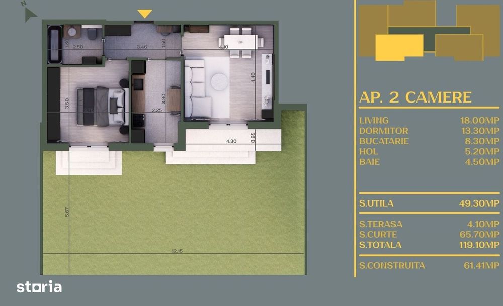 Apartament 2 camere de vânzare – Calea București, Vidra