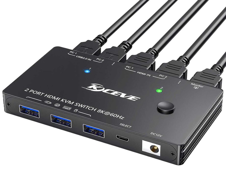 KCEVE comutator KVM HDMI 2 PC 1 monitor 8K 60Hz USB 3.0
