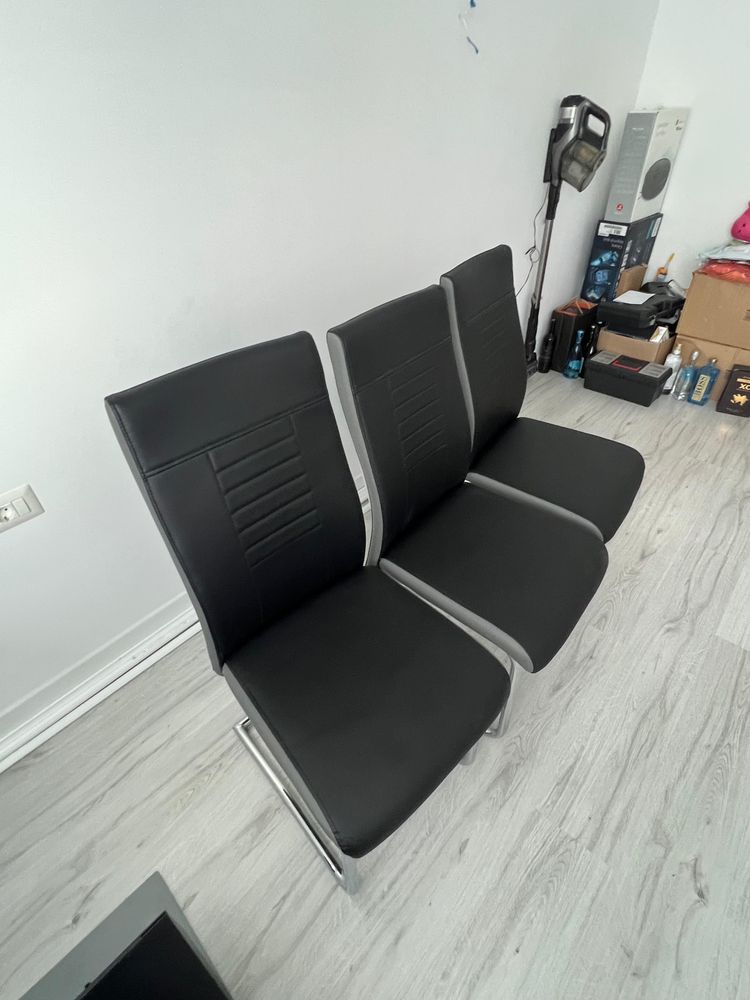 100lei nou, scaune din piele, 3 piese, negru
