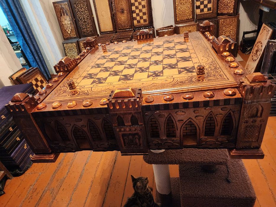 Шахматы нарды ручной работы "Замок" размер 70х70