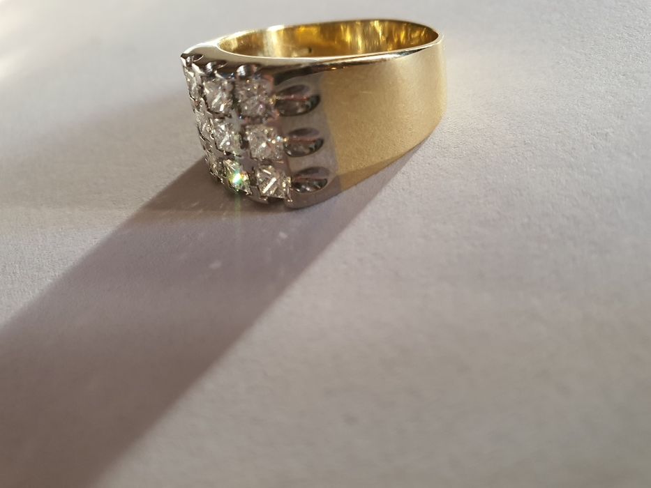 Inel ,ghiul barbați aur alb +galben 18 k cu diamante naturale 2.12 ct