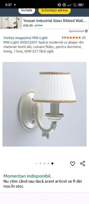 Lampă de perete pentru living și dormitor etc.Profesionala.Noua