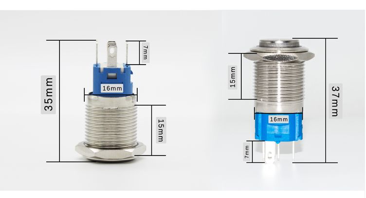 Моментно копче (тип ресет) със светещ бял ръб, 220V, 16mm