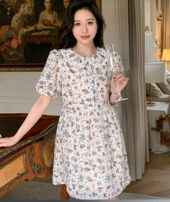 Dazy Designer Дамска рокля с яка,с флорални щампи