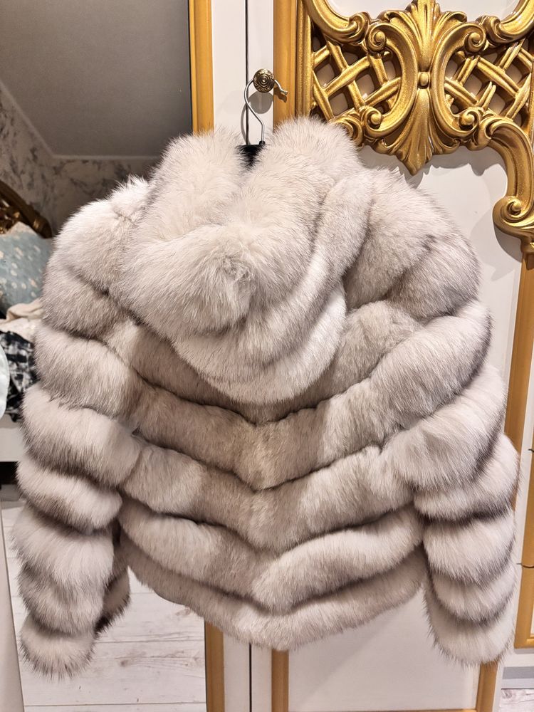 Палто естествен косъм от сребърна лисица