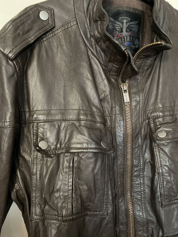 Мъжко кафяво кожено яке Firetrap , размер Л