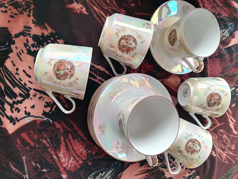 Чайный набор на 6 персон мадонна ГДР КАХЛ  перламутр новые из серванта