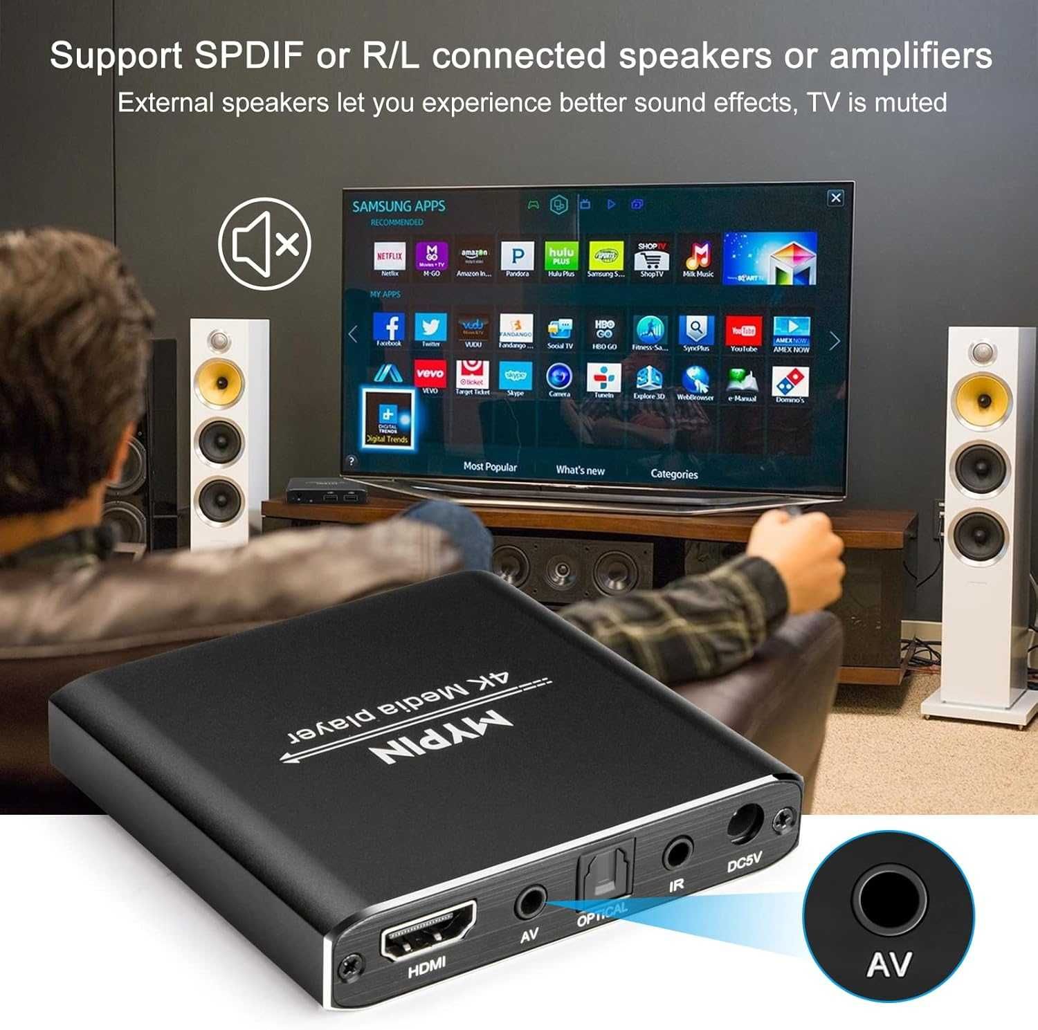 Player digital media HDMI 4K MYPIN,TV box,,audio 7.1 sunet surround
