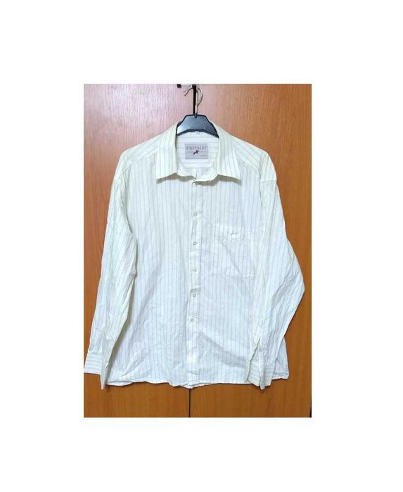 Oferta! Camasa CHEVALET UK ,barbati, alb-bej cu dungi, maneca lunga, L