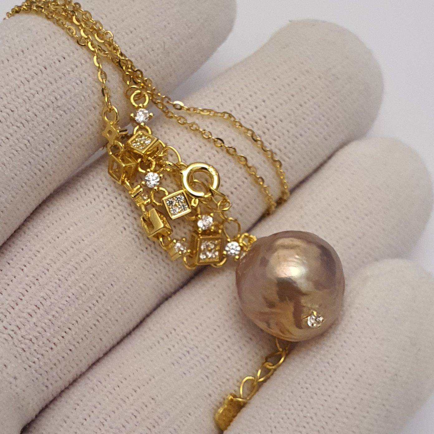 colier argint 925 vermeil aur 18k cu perla naturala si cristale