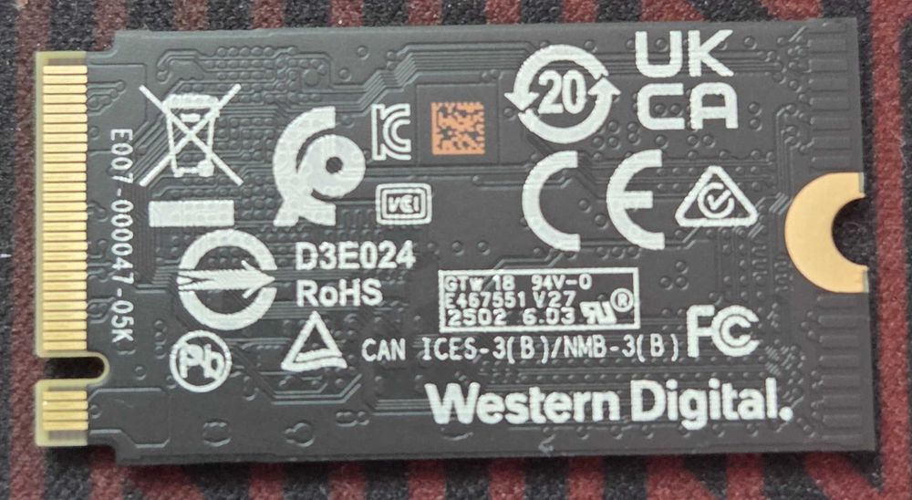 ССД: Western Digital SN5000S 512GB - M.2 NVME Gen 4 - 2242