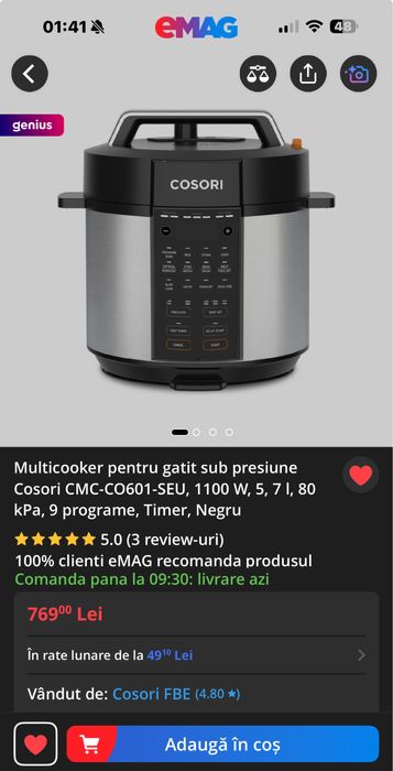 Multicooker Cosori CMC-CO601-SEU, 9 programe, 5.7 litri, 1100 W