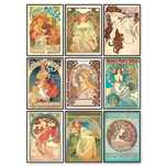 Colecţie 9 lucrări Alphonse Mucha_reproduceri pe pânză înrămată