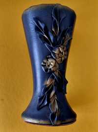VAZA veche manufactura trandafiri piele ceramica albastru cu auriu