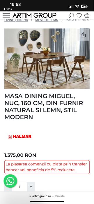 Masa lemn 160x90 cm