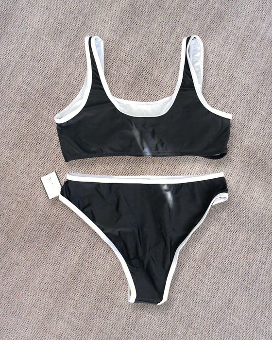 Шанел бански черен половинки chanel топ бикини костюм плажен черен бял