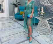 Rochie unicat cu franjuri turquoise deosebita