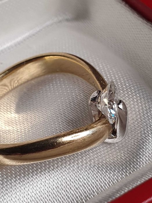 Solitaire unicat extravagant aur masiv cu diamant natural urias 0,8ct