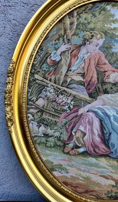 Eleganta tapiserie franceza-forma ovala-scena galanta-Franta