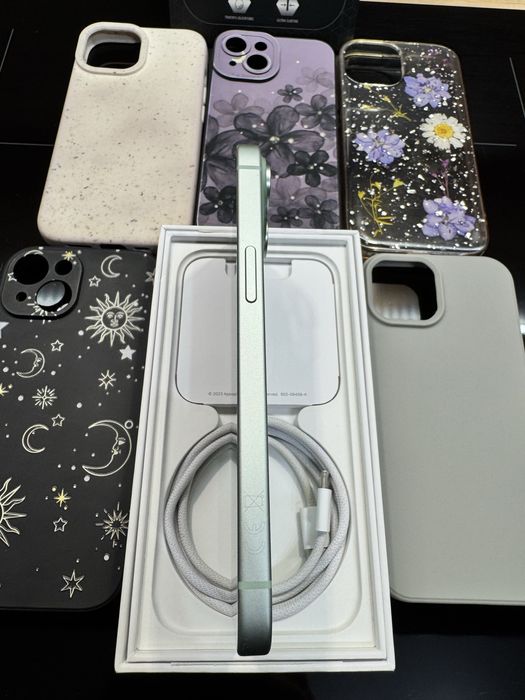 iPhone 15 Green 128 GB full box, huse, folie noua, 91% baterie