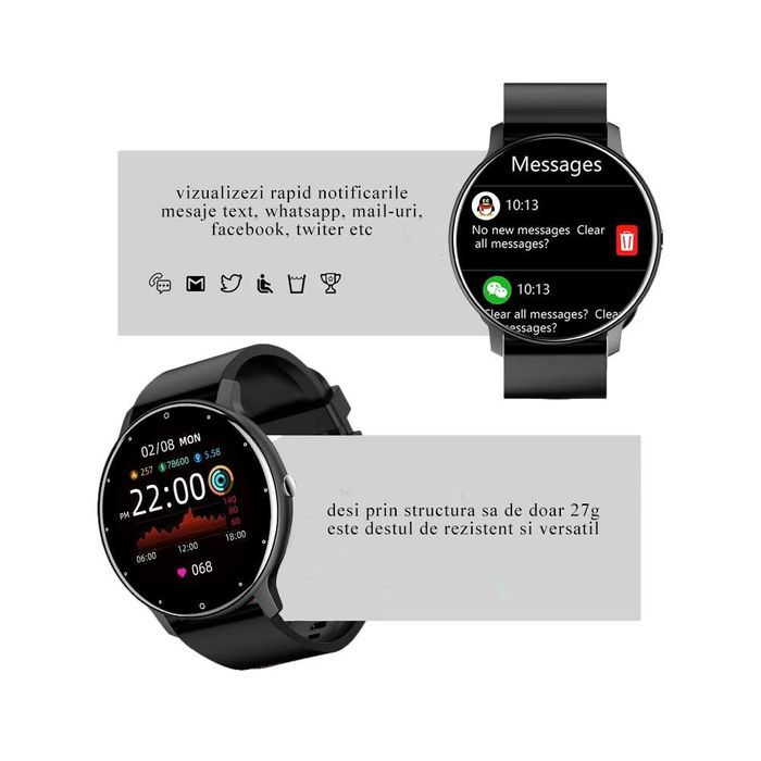 Ceas Smartwatch si bratara fitness Notificari Apeluri/SMS/Social Media