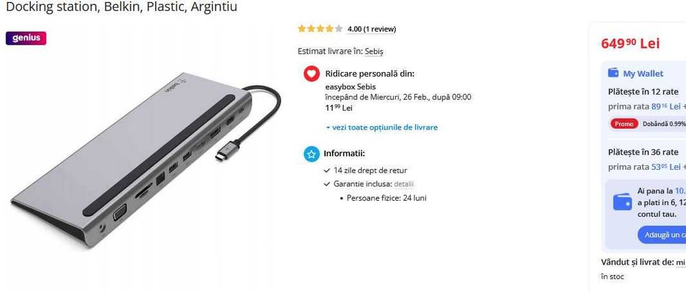 Dock multiport Belkin Connect USB-C 11-in-1 cu port incarcare USB-C