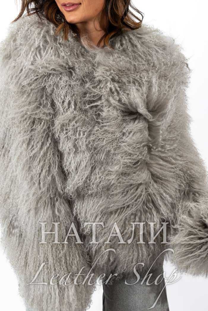 Дамски ексклузивен кожух Алина Grey от Монголско агне