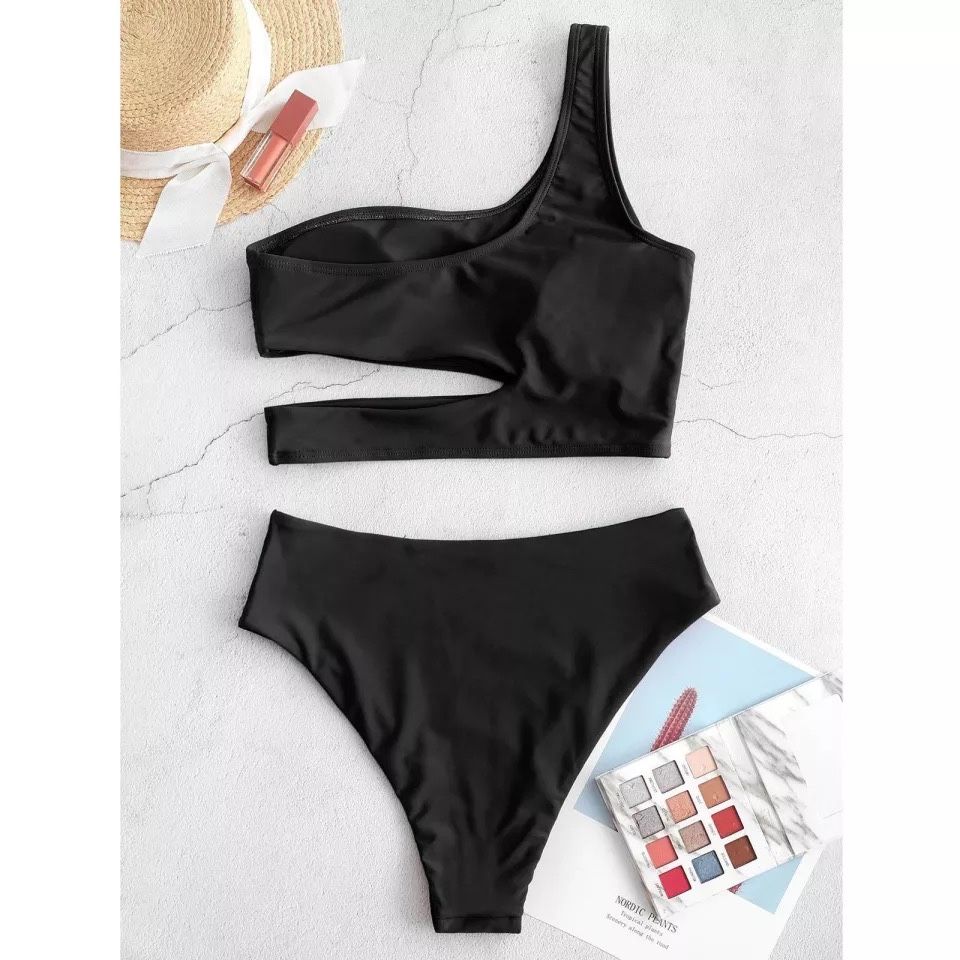 Costum de baie C121 Negru Talie Inalta Push Up Bretele High Waist