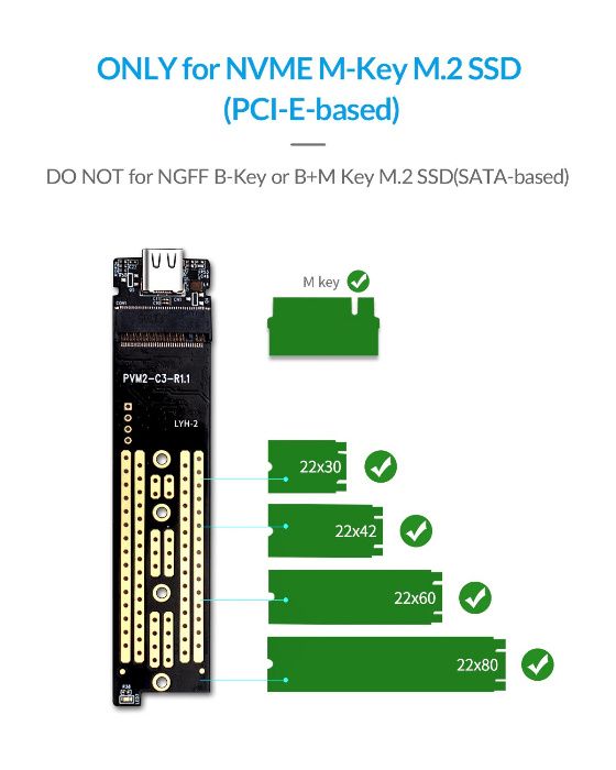 ORICO Adaptor SSD M.2 NGFF NVMe la USB 3.0 / USB-C rack extern carcasa