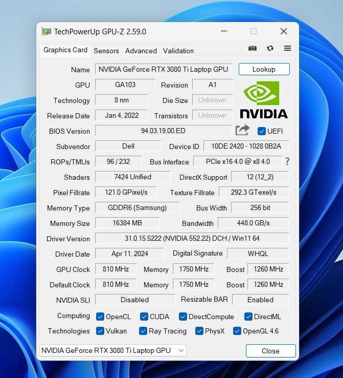 RTX 3080ti 16GB/Core i5-12600HX/64GB RAM/512GB SSD/Dell Precision 7670