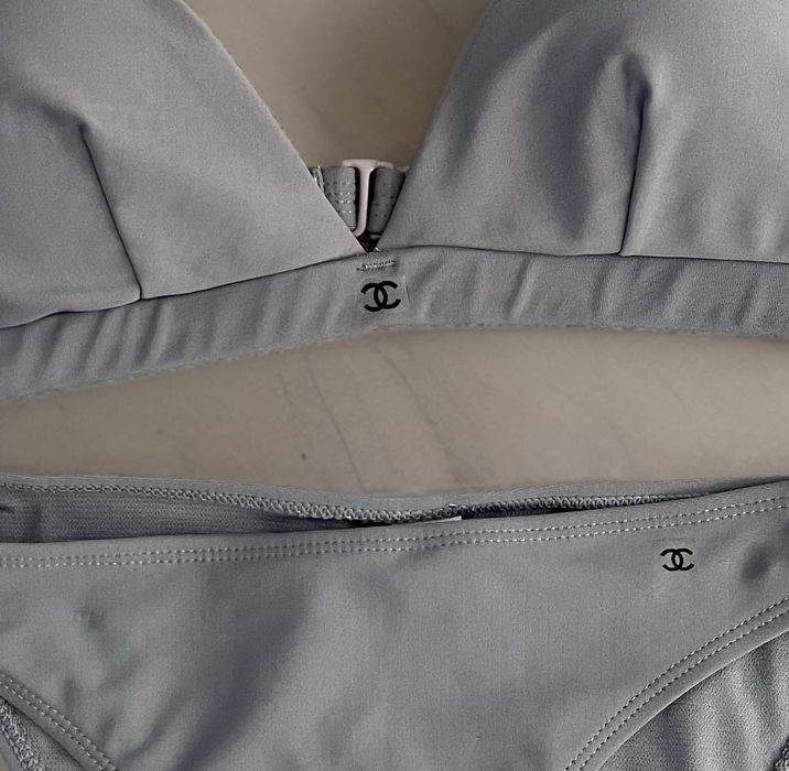 сив лилав бански Шанел триъгълници половинки сет комплект Chanel топ