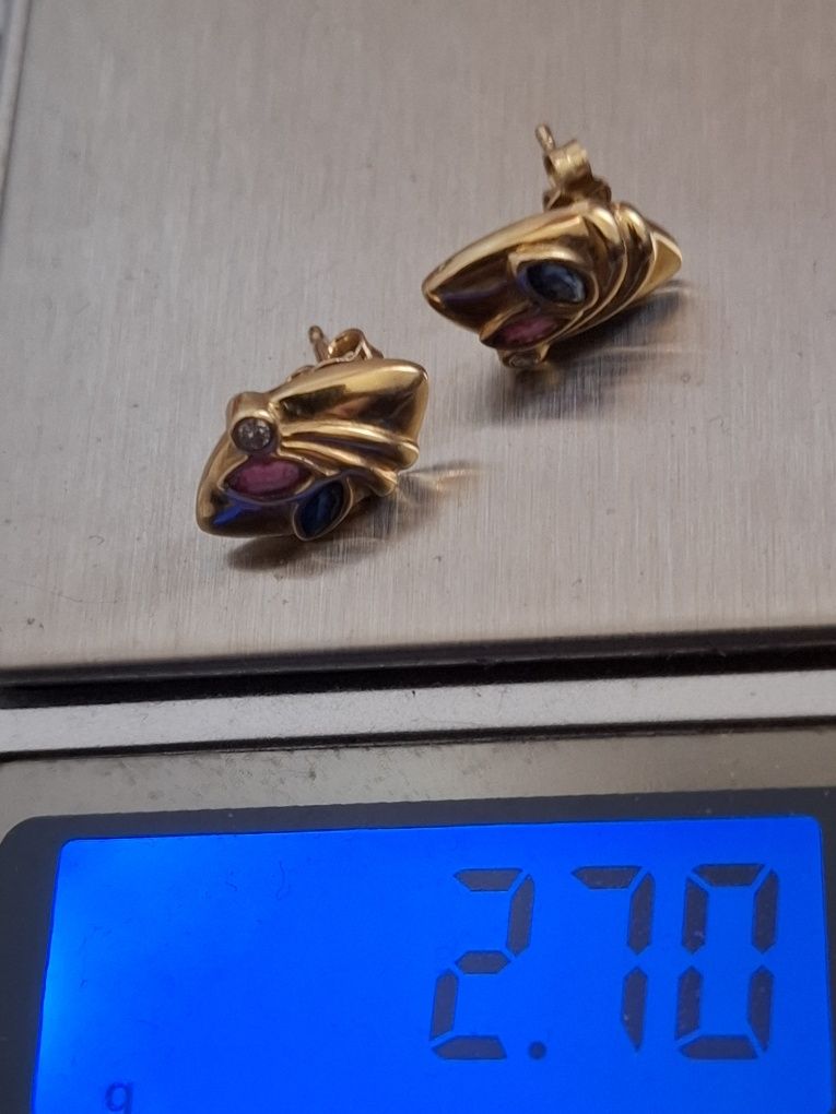 Cercei aur 14k diamante, safire, rubine
