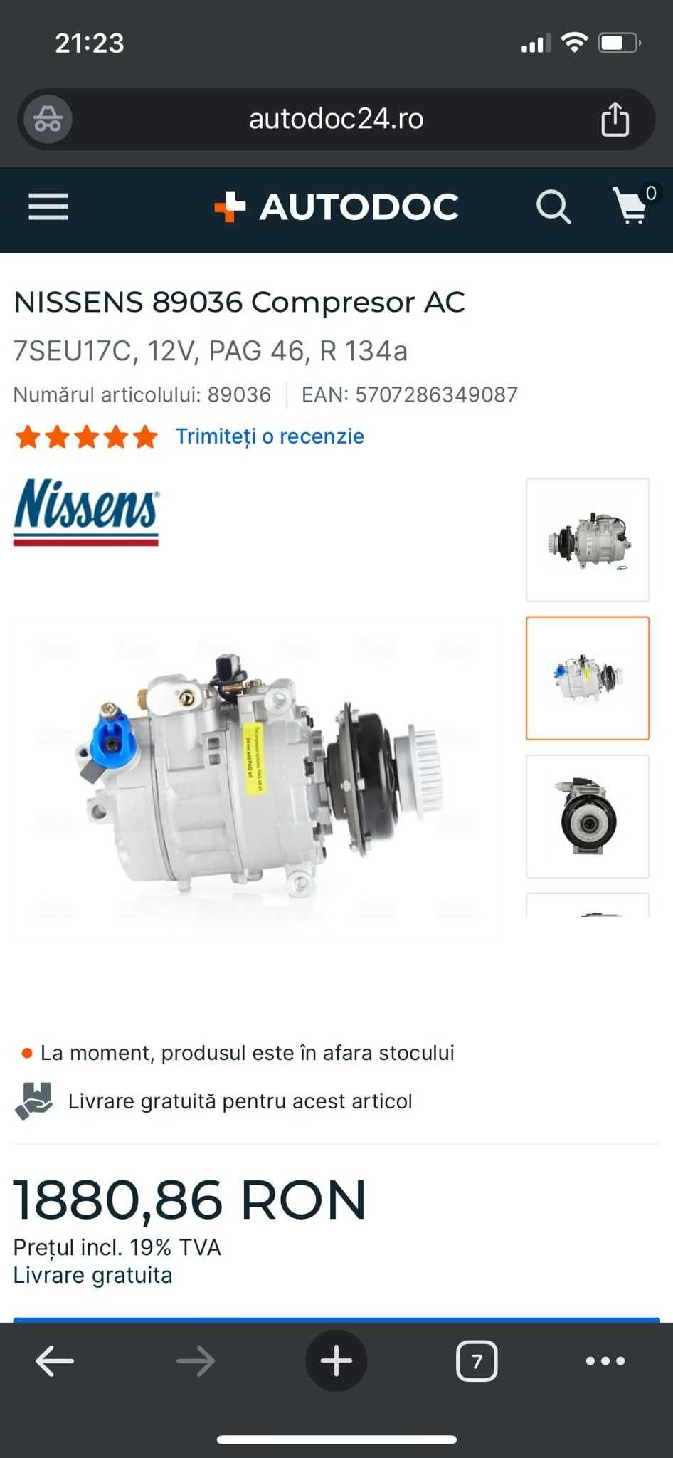 Compresor ac Nissens 89036 7184