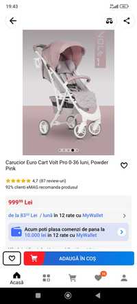 Carucior Euro Cart Volt Pro 0-36 luni, Powder Pink