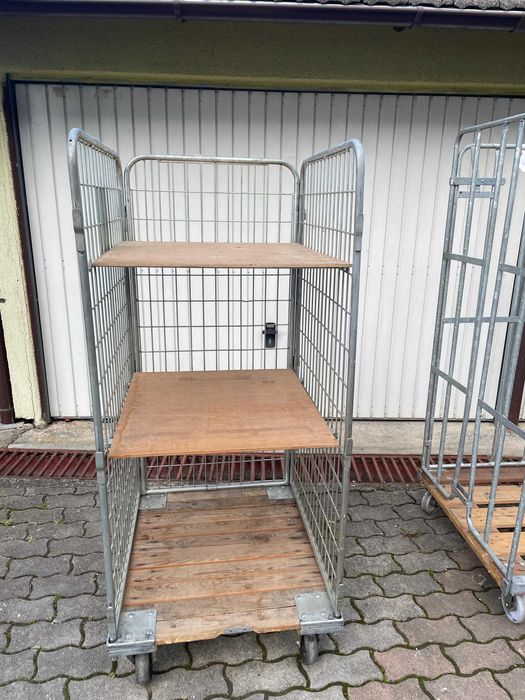 Cărucior marfă cu 3 polițe – rolling cage depozit, oțel galvanizat