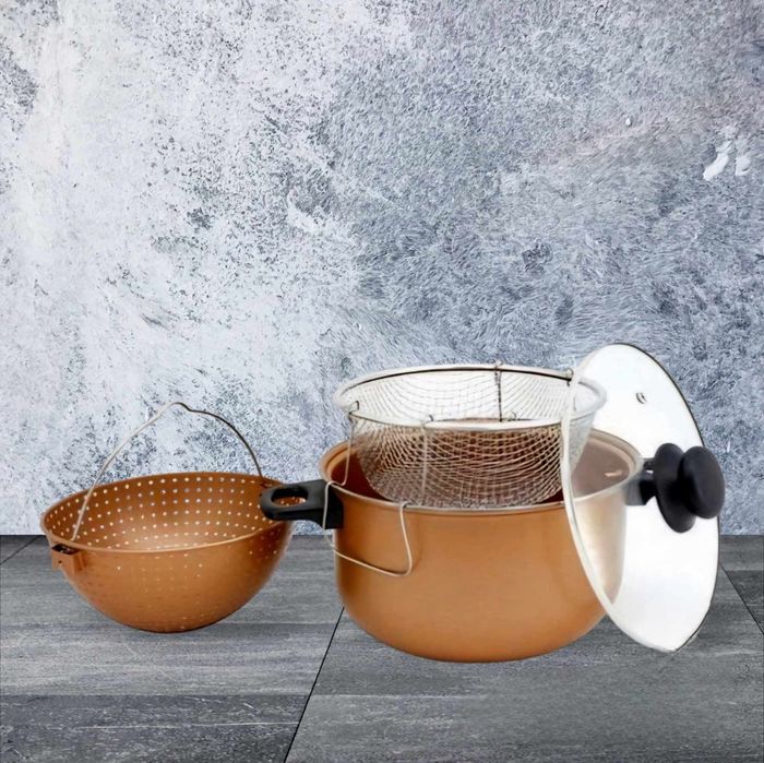 Тенджера с гевгир и кошница за пържене Voltz, 24*12.5см., Меден\въгл.