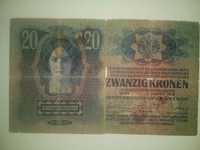 Bancnota 20 coroane Austro-Ungaria 1913/ stampilata Romania / vintage