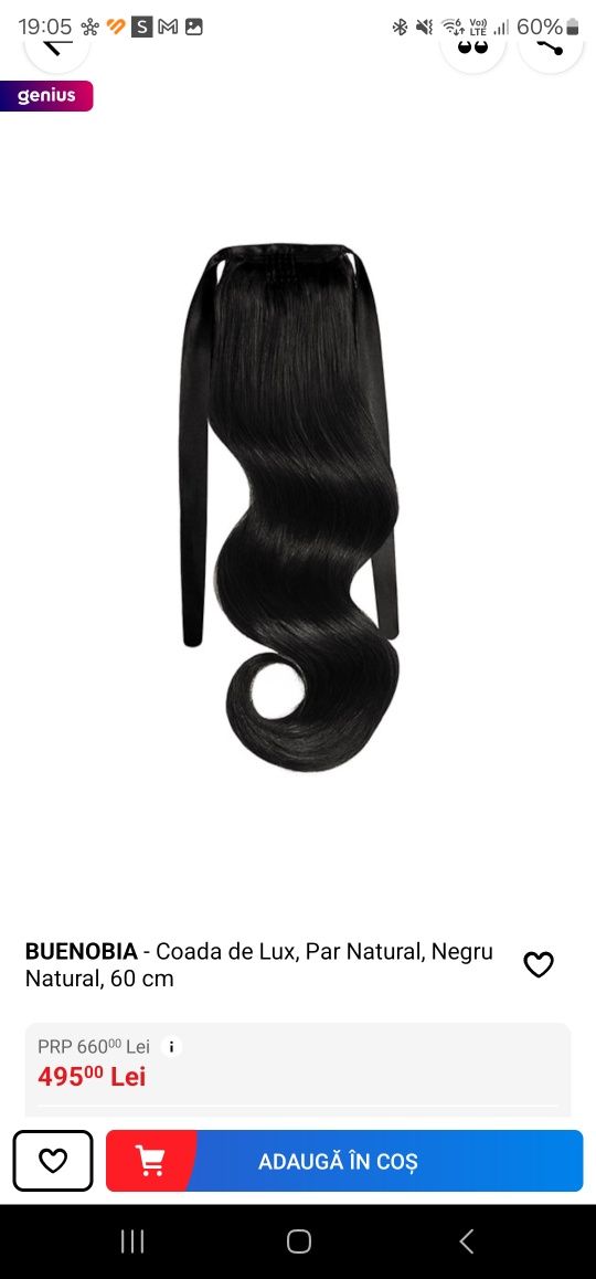 Vând Coada de Lux, Par Natural, Negru Natural, 60 cm BUENOBIA