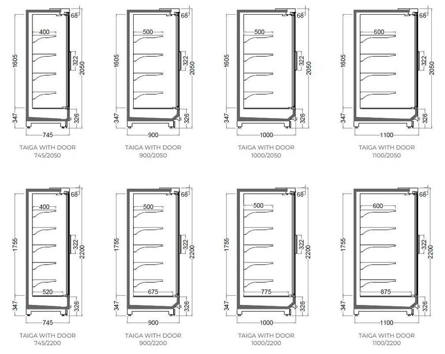 Vitrina verticala refrigerare TAIGA - fara agregat/ 5 usi - 290 cm/NOU