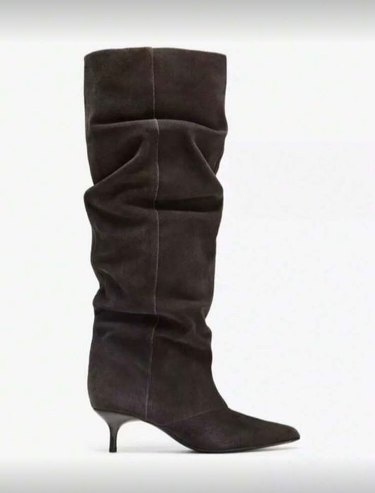 НОВО! Велурени ботуши с нисък ток